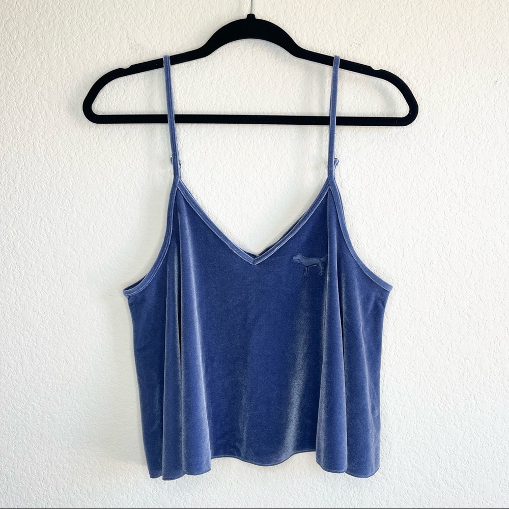✨Victoria’s Secret PINK | Blue Velour Embroidered Crop Top Cami